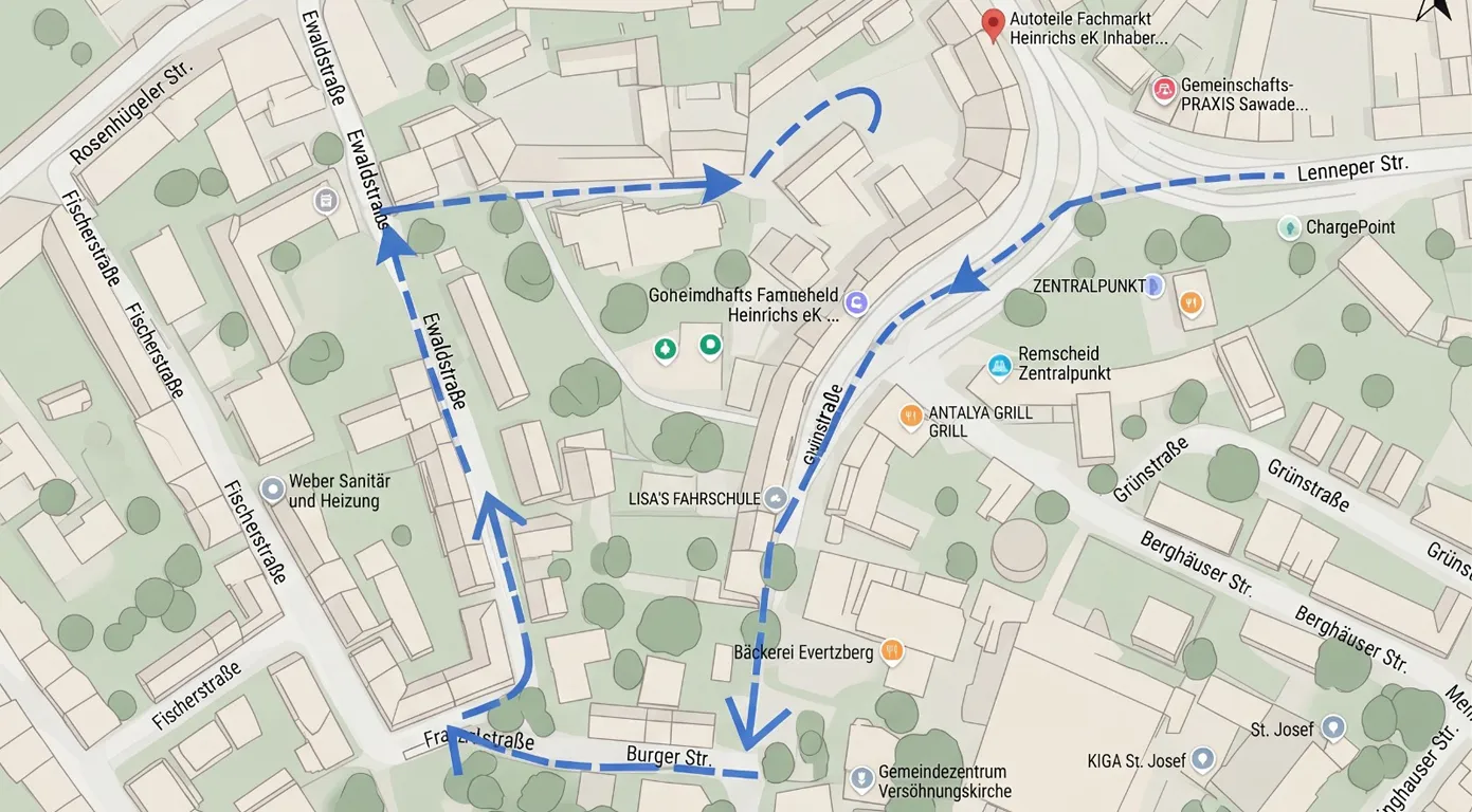 Erste Zufahrtsroute zum Kundenparkplatz an der Bismarckstraße in Remscheid