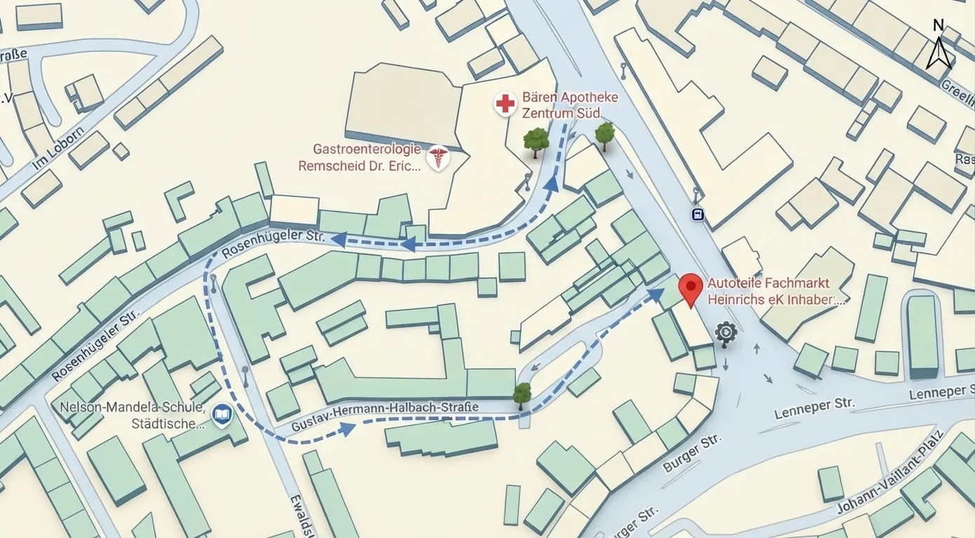 Zweite Zufahrtsroute zum Kundenparkplatz von Autoteile Heinrichs